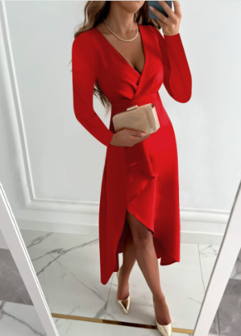 Chiffon V-Neck Short Sleeve Tie Waist Dress