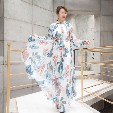 Chiffon Floral Beach Maxi Dress